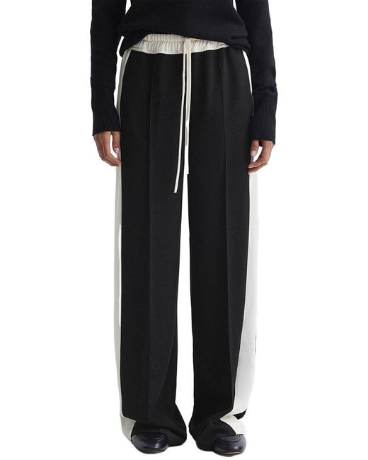 Reiss Black May Wide Side Stripe Wide Leg Trouser