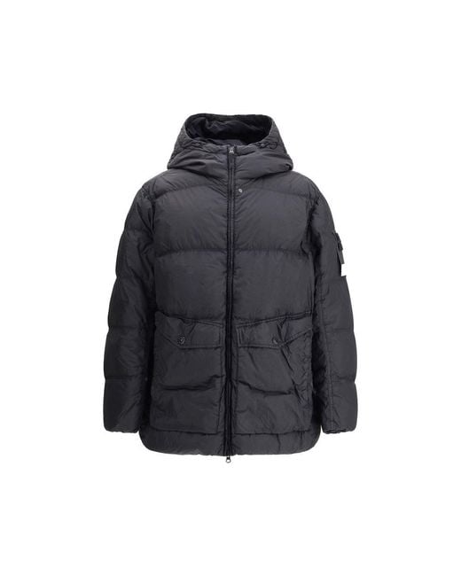 Stone Island Gray Hooded Down Jacket for men