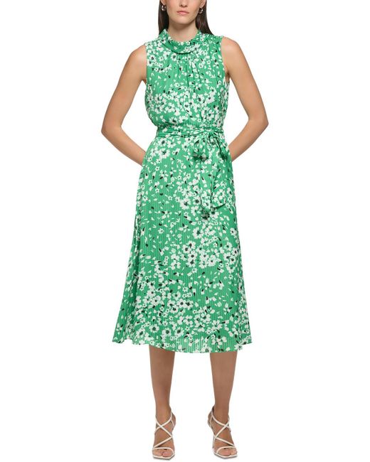 Karl Lagerfeld Green Floral Print Polyester Midi Dress