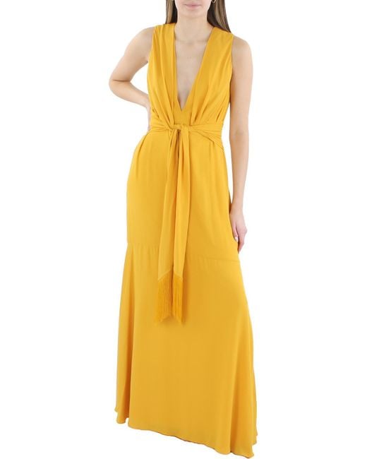 BCBGMAXAZRIA Yellow Plunging V-neck Evening Dress