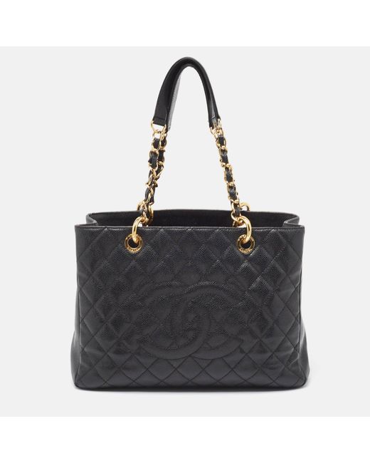 Chanel Black Quilted Caviar Leather Gst Shopper Tote