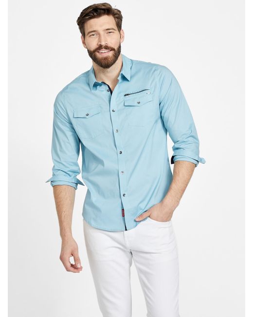 Guess Factory Blue Linwood Poplin Shirt for men