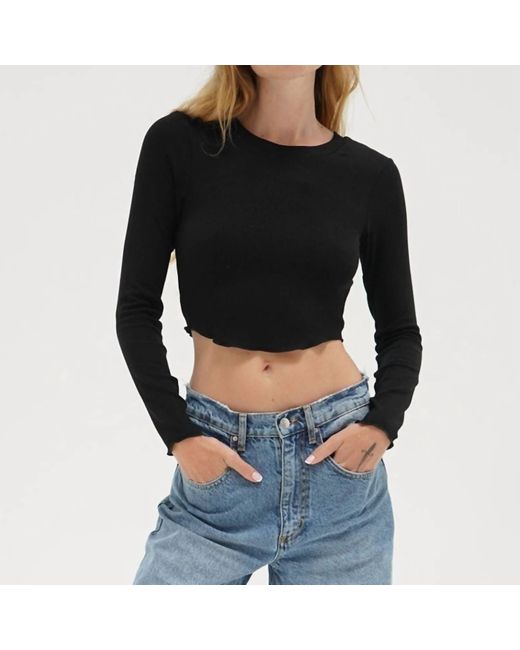 LNA Black Arya Ribbed Long Sleeve Top