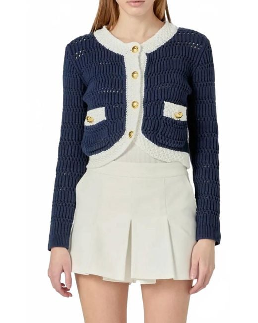 English Factory Women's Blue Cropped Knit Sweater