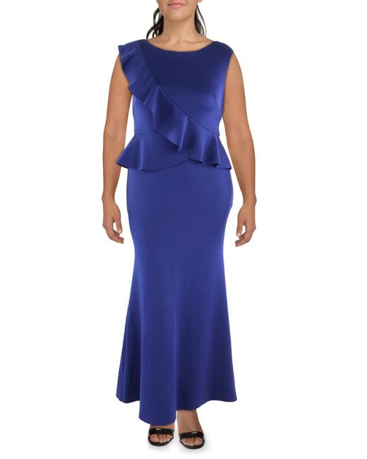 Jessica Howard Blue Ruffled Maxi Evening Dress