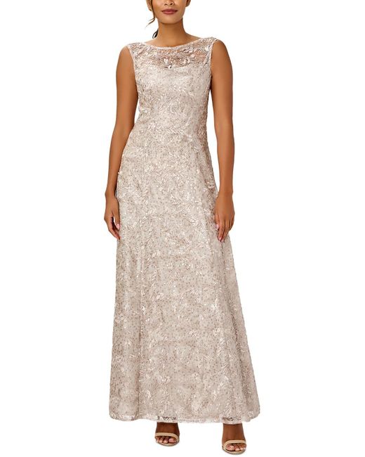 Adrianna Papell Natural Lace Sequin Evening Dress