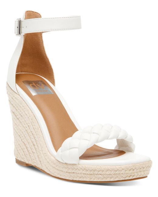 DV by Dolce Vita White Harriat Faux Leather Ankle Strap Wedge Sandals