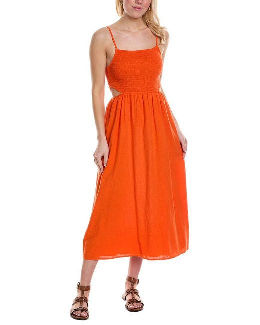 Saltwater Luxe Orange Tank Linen-blend Midi Dress