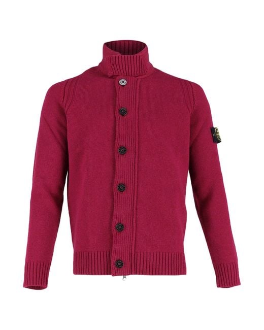 Stone Island Red Zipped Cardigan With Buttons for men