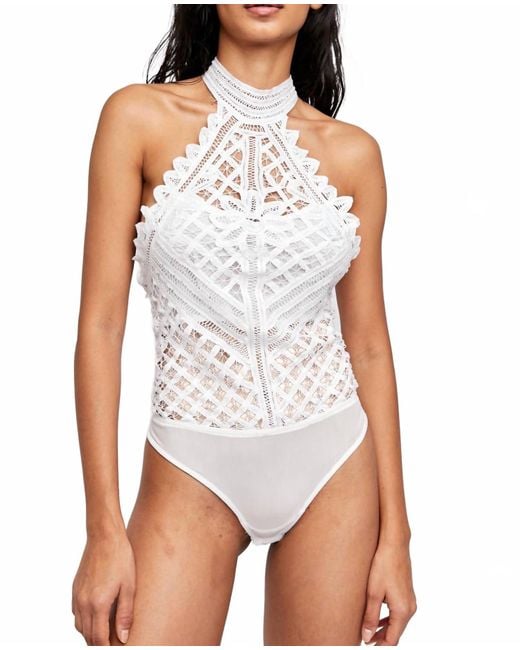 Free People White Be My Battenburg Bodysuit
