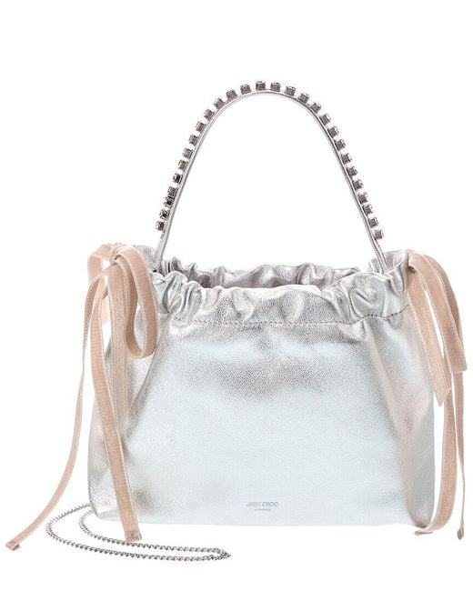 Jimmy Choo White Drawstring Mini Leather Tote