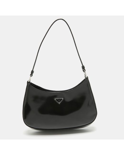 Prada Black Brushed Leather Cleo Shoulder Bag