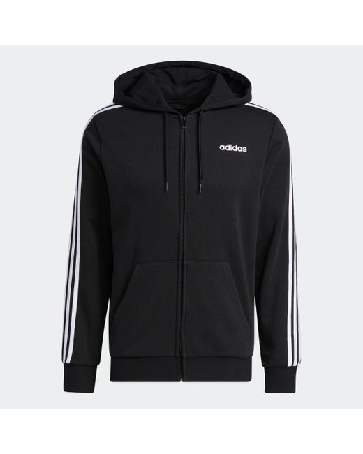 Adidas Black Essentials 3-stripes Fleece Hoodie for men