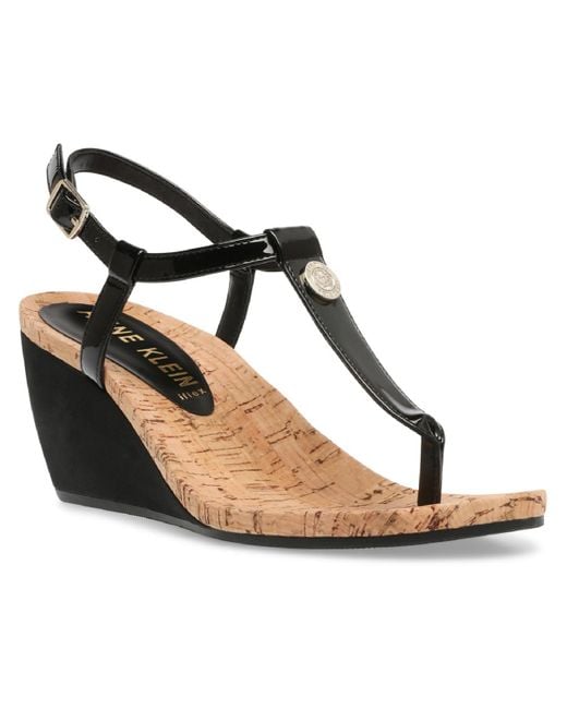Anne Klein Italia Leather Patent Wedge Sandals in Black Lyst