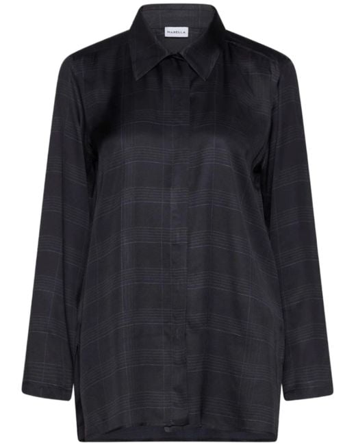 Marella Black Cotton Subtle Checkered Pattern Shirt