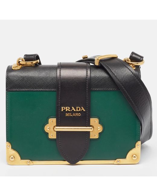Prada Green Saffiano Leather Cahier Flap Shoulder Bag