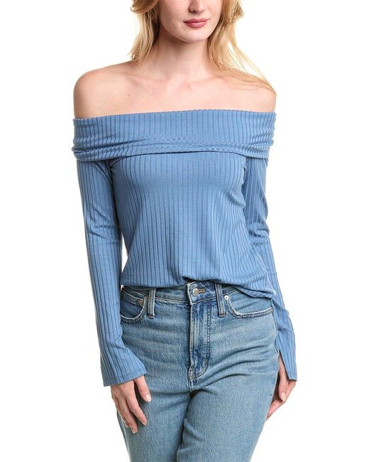 1.STATE Blue Off-the-shoulder Top