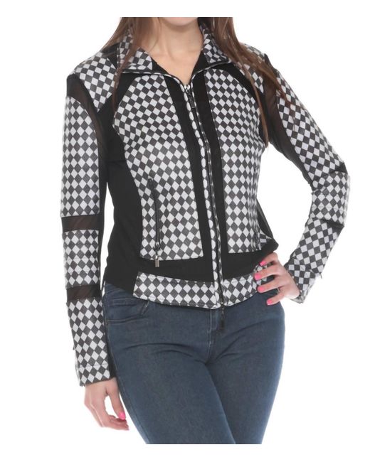 oolala Gray Diamond Pattern Mesh Zip Jacket