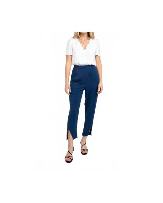 Naked Zebra Women's Blue Long Slim Leg Slit Front Tapered Pants