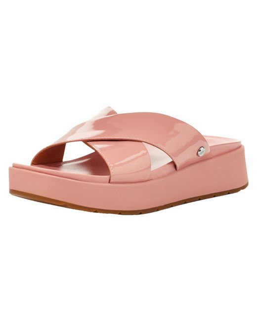 Ugg Pink Emily Patent Leather Slip On Slide Sandals