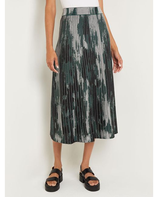 Misook Green Flare Jacquard Knit Midi Skirt