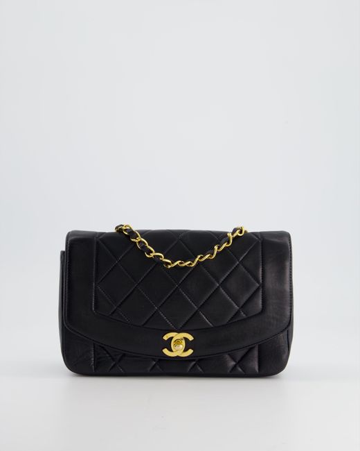 Chanel Black Vintage Classic Flap Diana Bag With 24k Gold Hardware
