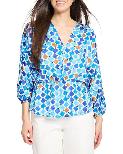 NIC+ZOE Blue Mosaic Sofia Top