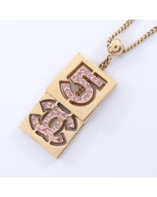 Chanel Metallic No.5 Coco Mark Necklace Gp Rhinestone 02p