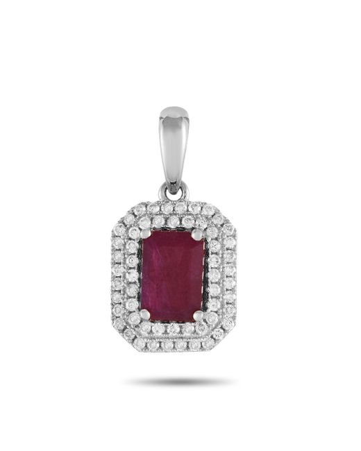 Non-Branded Purple Lb Exclusive 14k Gold 0.24ct Diamond And Emerald-cut Ruby Pendant Pd4-15905wru