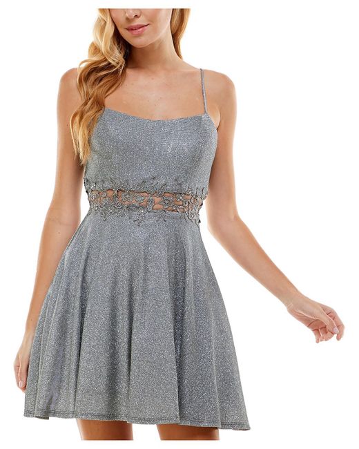 City Studios Gray Juniors Glitter Short Cocktail And Party Dress