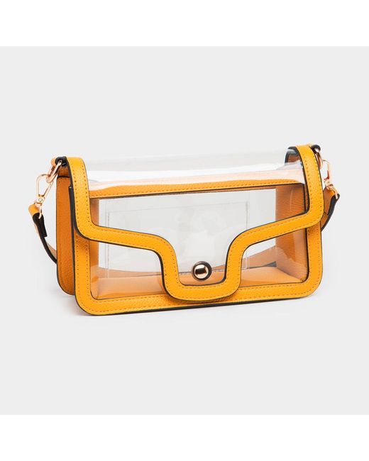 Fashnzfab Metallic Solid Faux Leather Transparent Rectangle Shoulder Bag