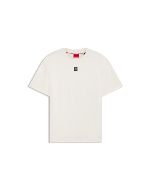 HUGO White Interlock-Cotton Regular-Fit T-Shirt With Stacked Logo for men