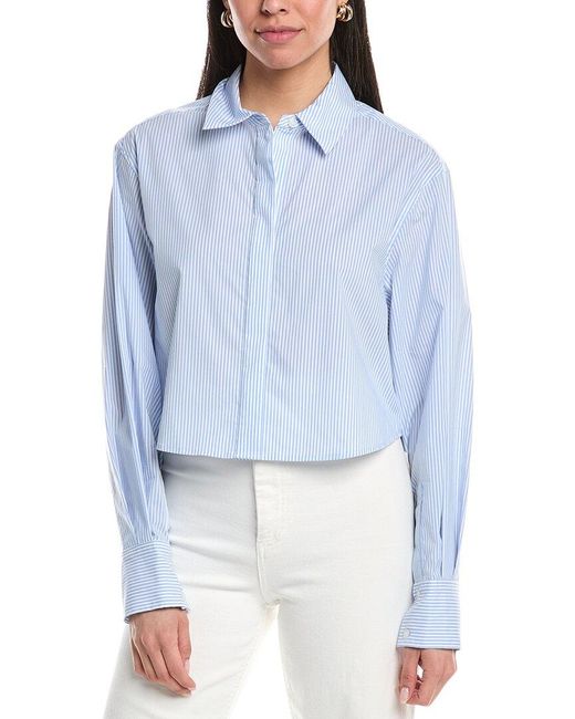Jonathan Simkhai Blue Renata Cropped Button-Down Shirt