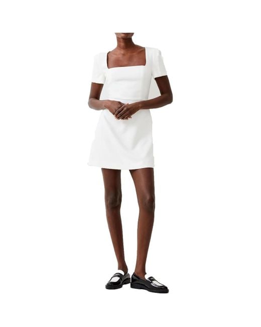 French Connection White Above Knee Square Neckline Mini Dress