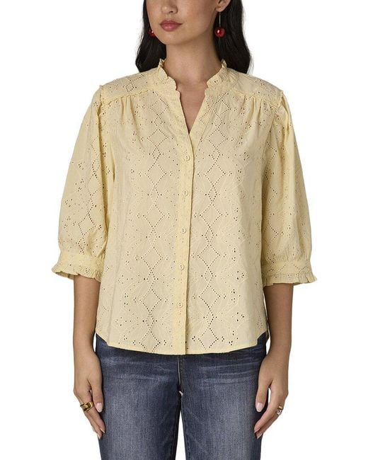 Wit & Wisdom Natural Ruffle Woven Button Down Top