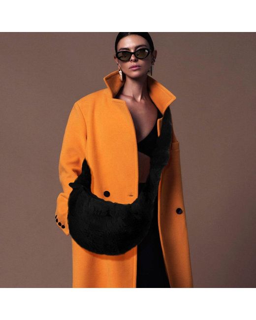 Fashnzfab Orange Faux Fur Fuzzy Plush Crossbody Bag