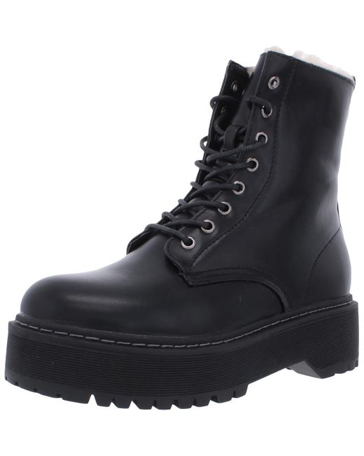 Steve Madden Black Bettyy Faux Fur Lace Up Platform Boots