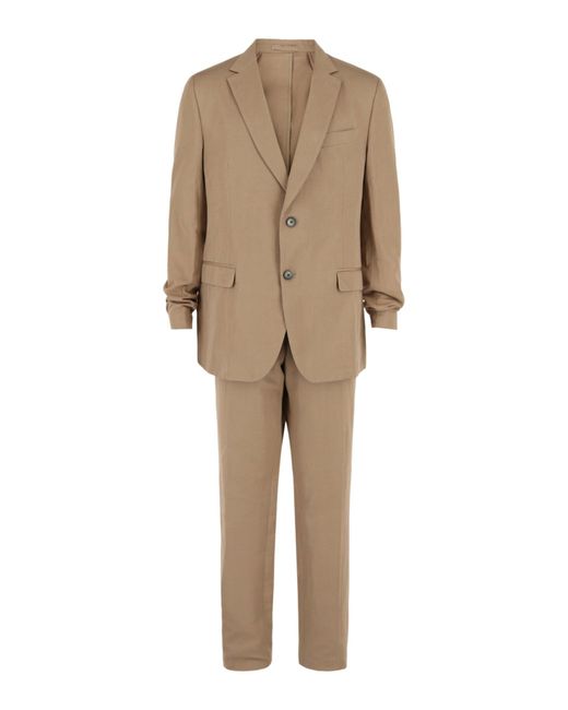 Ferragamo Natural Linen-Blend Suit With Notched Lapels for men