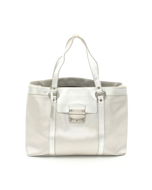 BVLGARI White Handbag Tote Bag Leather