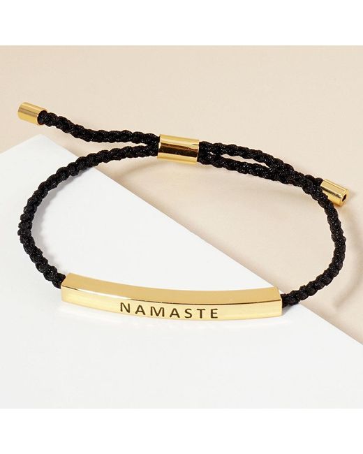 Fashnzfab Metallic Dipped Namaste Message Bar Pointed Rope Adjustable Cinch Pull Tie Bracelet