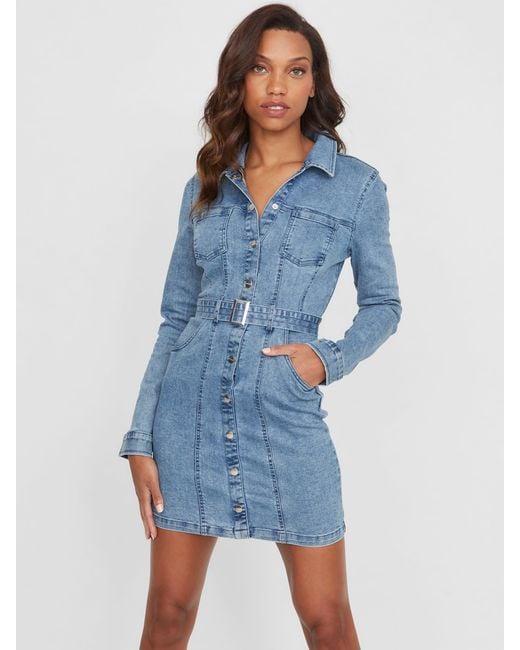 Guess Factory Blue Valaria Belted Denim Dress