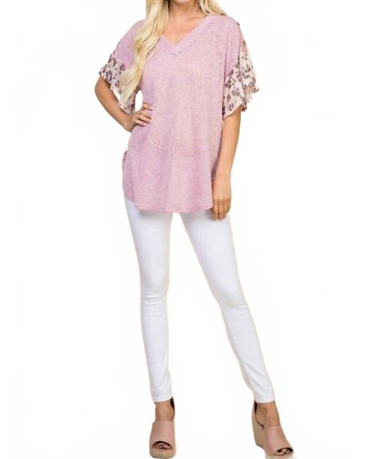Emerald Collection Pink Lace Button Trim V Neck Top