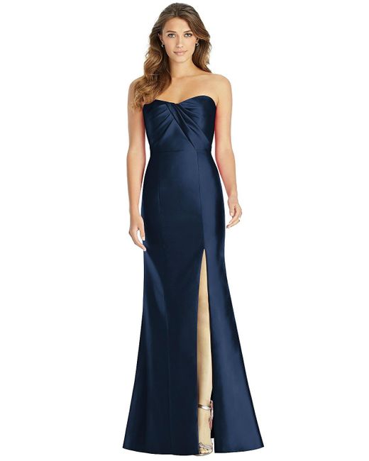 Alfred Sung Blue Strapless Draped Bodice Trumpet Gown