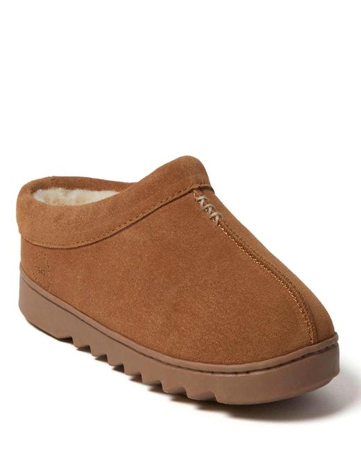 Dearfoams Brown Doreen Genuine Suede Clog House Shoe Slipper