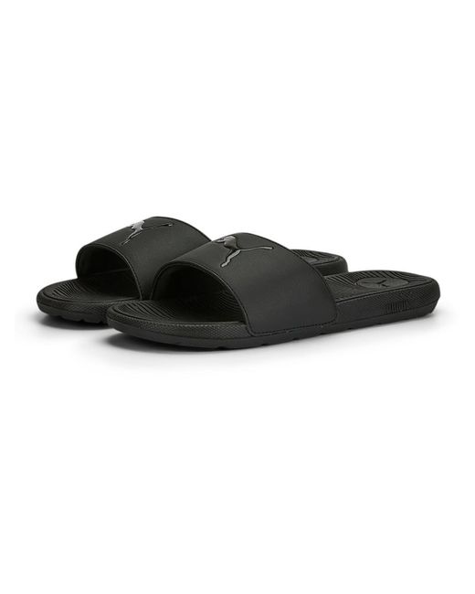PUMA Black Cool Cat 2.0 Sport Faux Leather Cushioned Footbed Slide Sandals