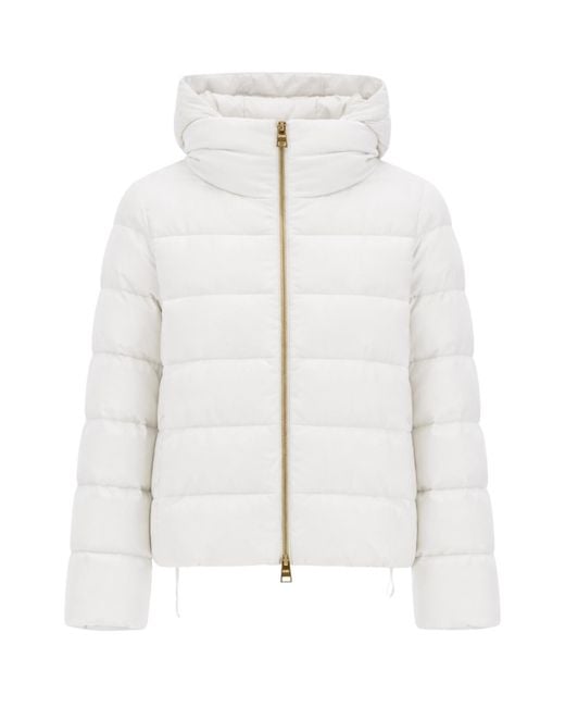 Herno White Down Puffy Silk Cashmere Jacket