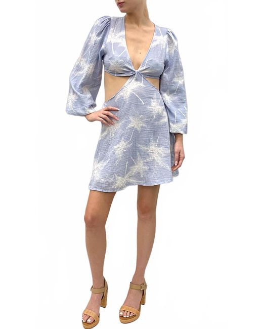 Vintage Havana Blue Long Sleeve Cut Out Mini Dress