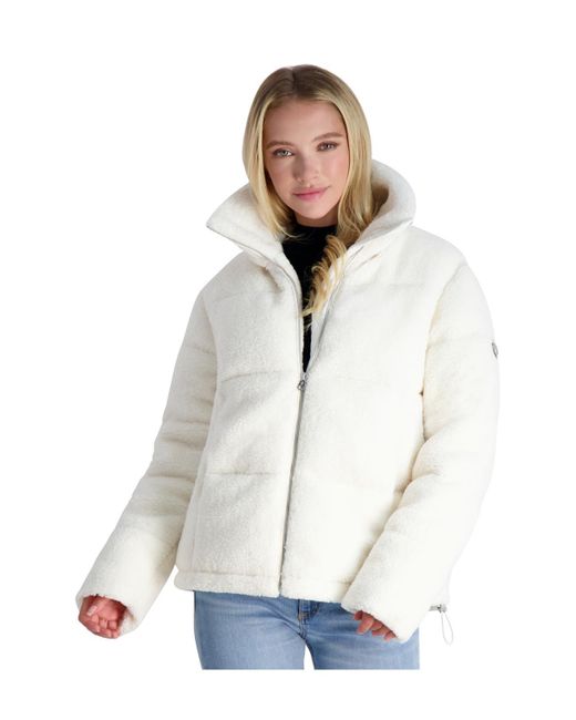 Jessica Simpson White Sherpa Quilted Puffer Jacket