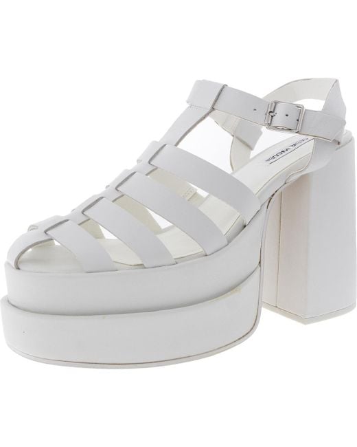 Steve Madden White Carlita Adjustable Leather Platform Sandals