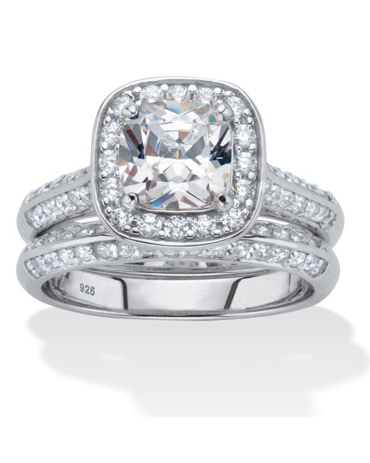 Palmbeach Jewelry Metallic 2.08 Tcw Cubic Zirconia Platinum-Plated 2-Piece Halo Bridal Ring Set